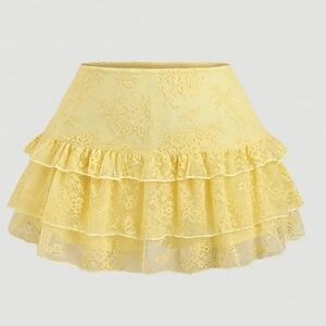 Women's Yellow Lace Layered Skort #2